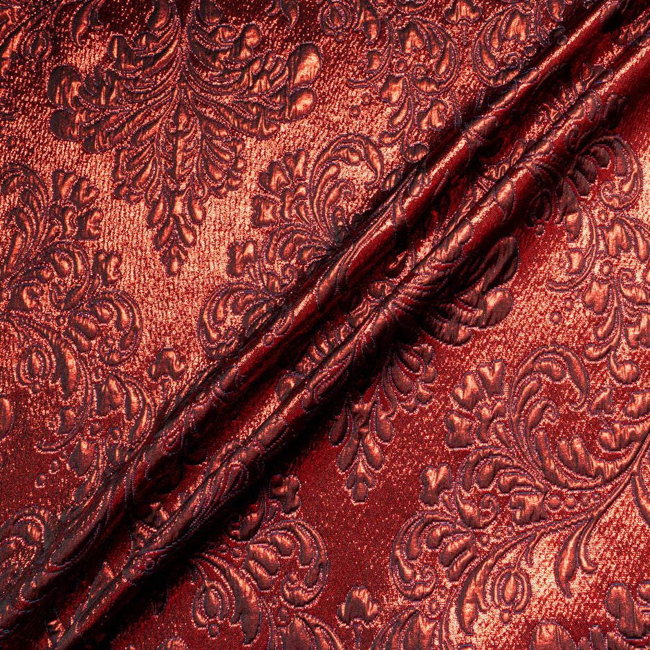 Rich Red Patterned Metallic Cloqué