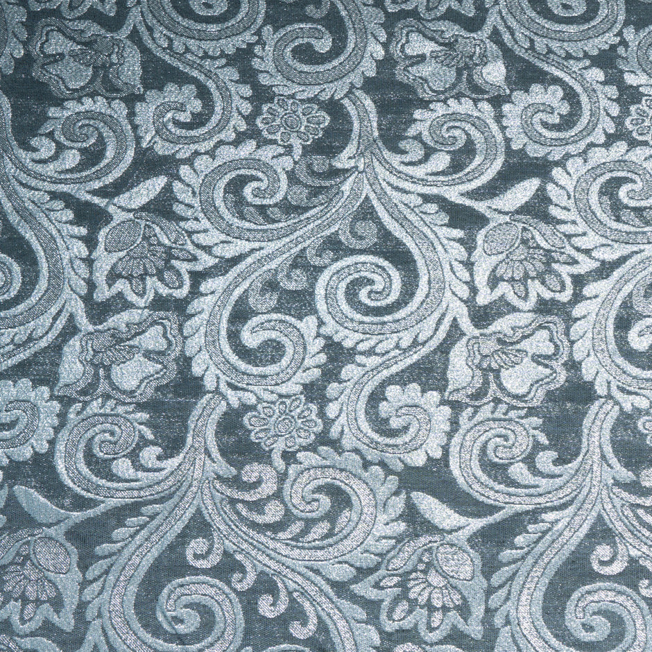 Silver Patterned Slate Blue Mixed Fibre Brocade