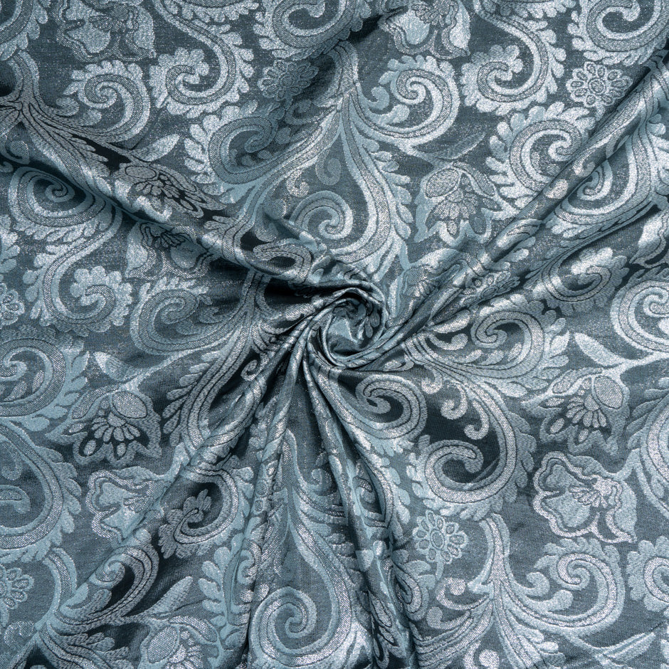 Silver Patterned Slate Blue Mixed Fibre Brocade