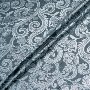 Silver Patterned Slate Blue Mixed Fibre Brocade