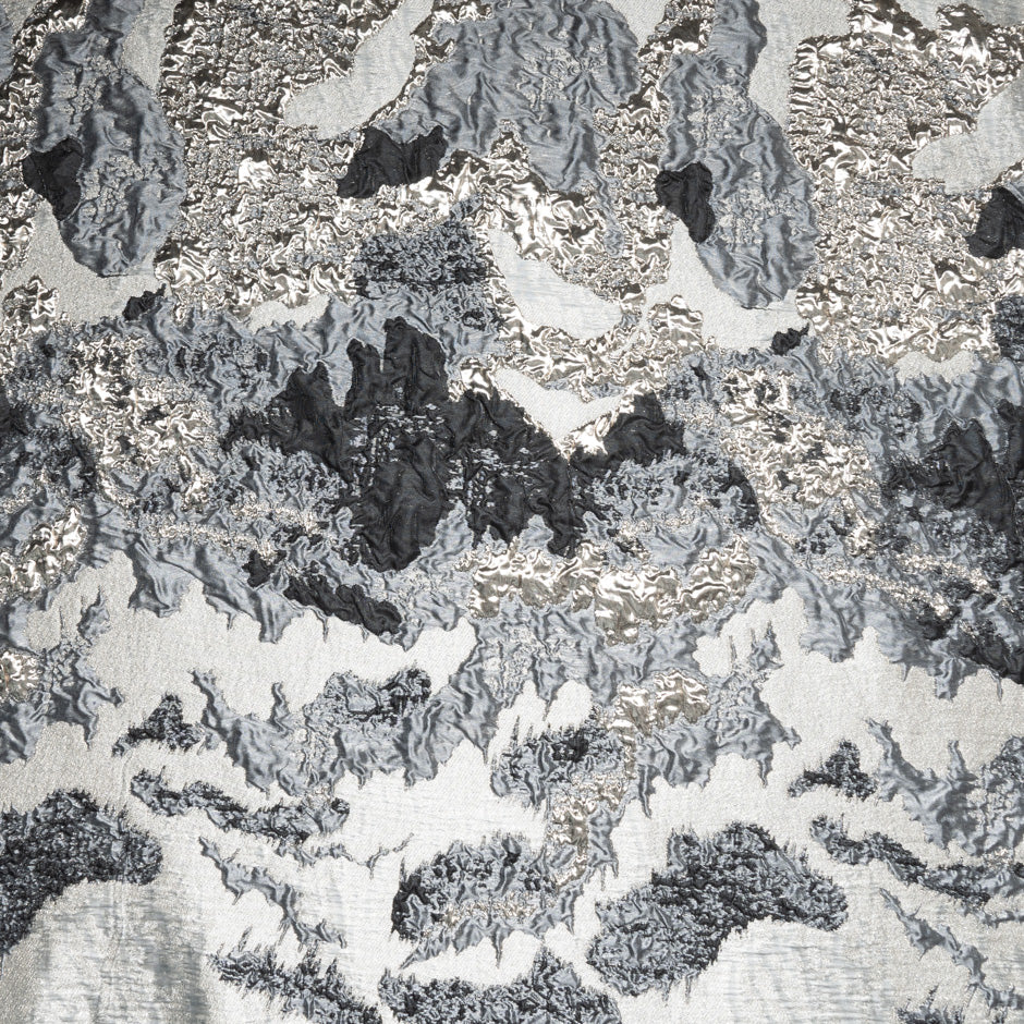 Grey & Silver Metallic Abstract Cloqué