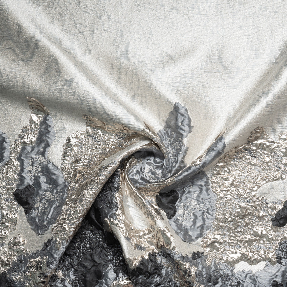 Grey & Silver Metallic Abstract Cloqué