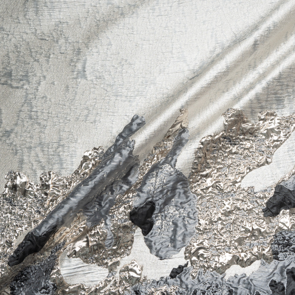 Grey & Silver Metallic Abstract Cloqué