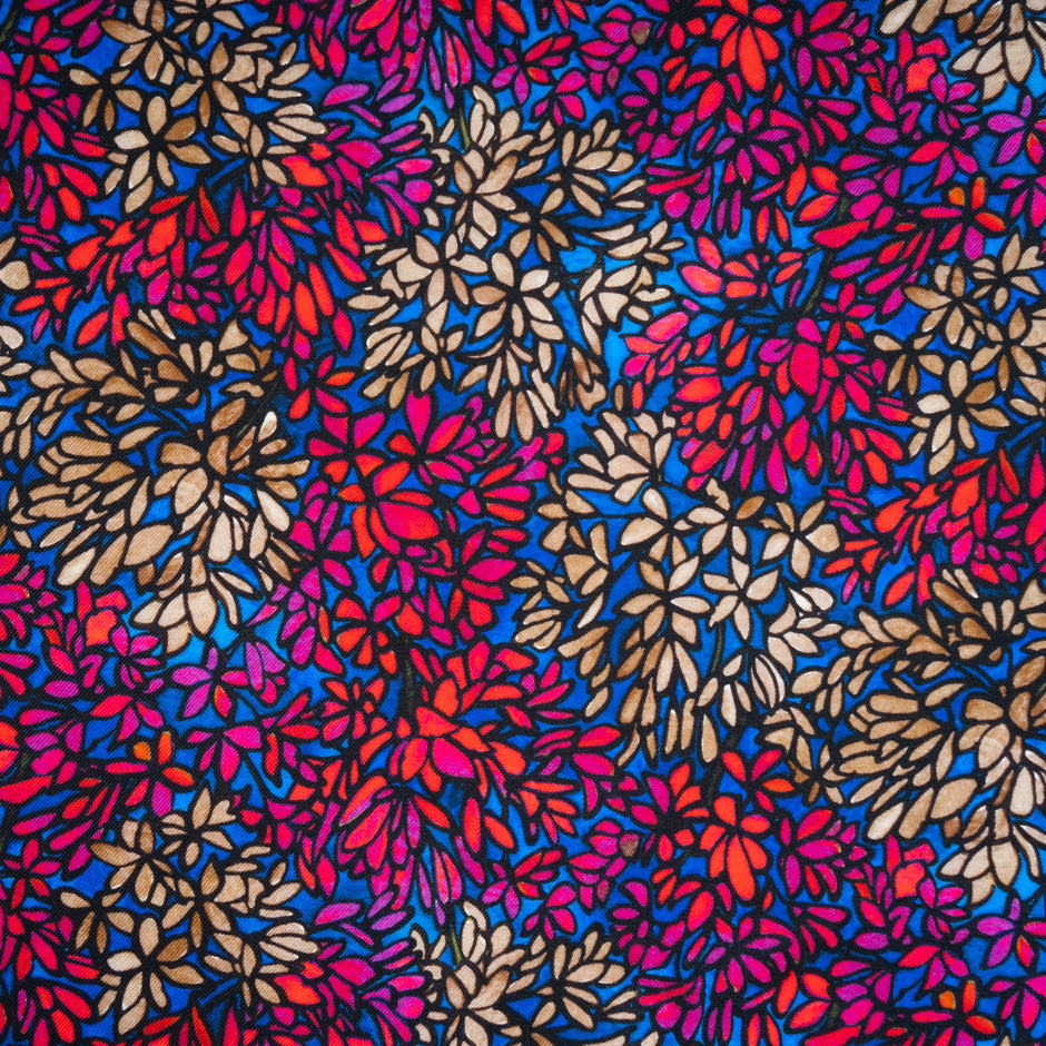 Multi-Coloured Printed Blue Merino Wool