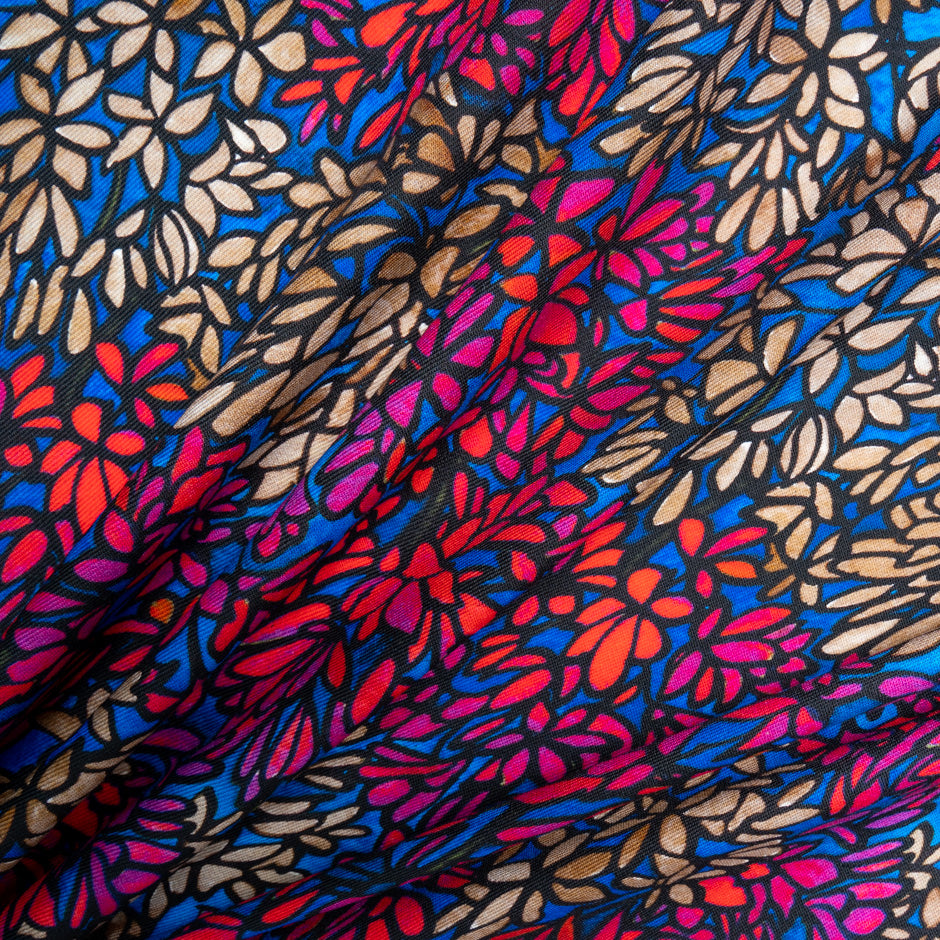 Multi-Coloured Printed Blue Merino Wool