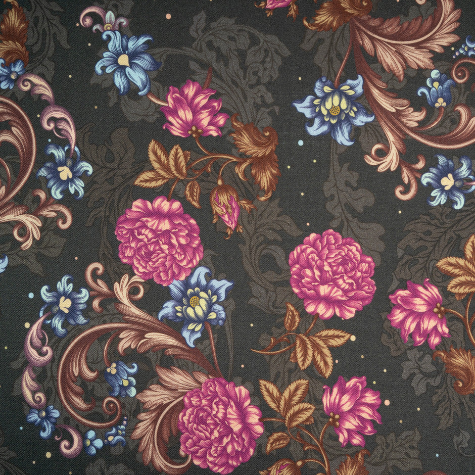 Magenta Floral Printed Merino Wool