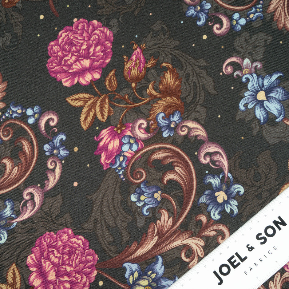 Magenta Floral Printed Merino Wool
