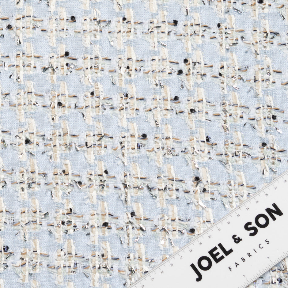 Baby Blue & Ivory Cotton Blend Metallic Bouclé
