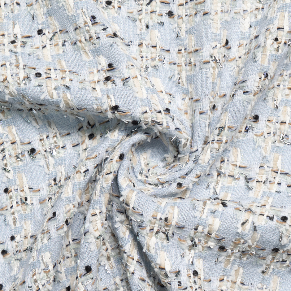 Baby Blue & Ivory Cotton Blend Metallic Bouclé