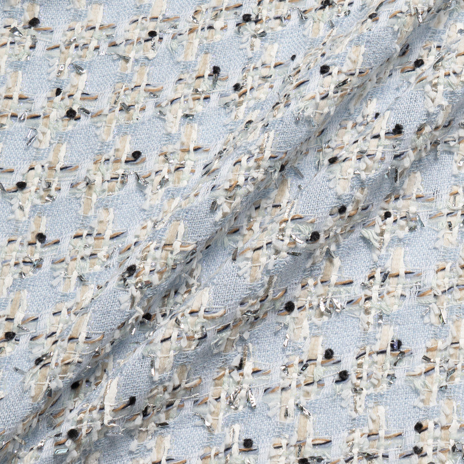 Baby Blue & Ivory Cotton Blend Metallic Bouclé