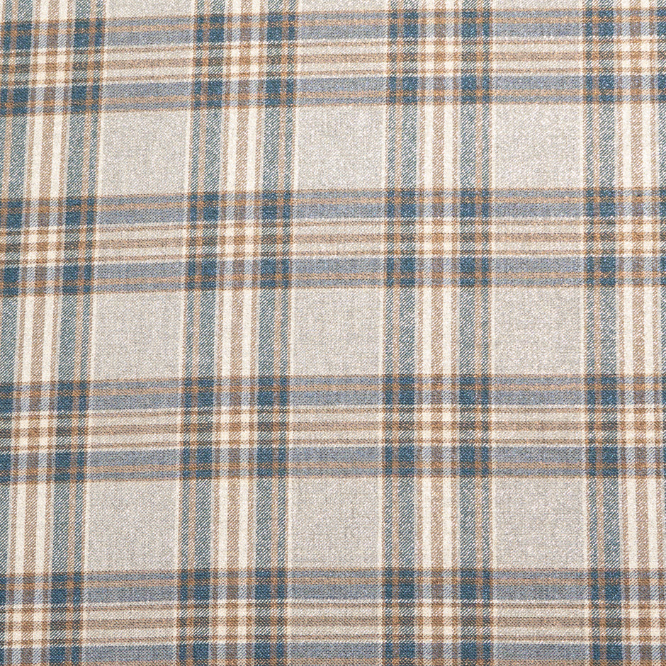 Blue & Beige Mixed Fibre Metallic Tartan