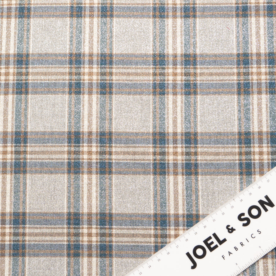 Blue & Beige Mixed Fibre Metallic Tartan