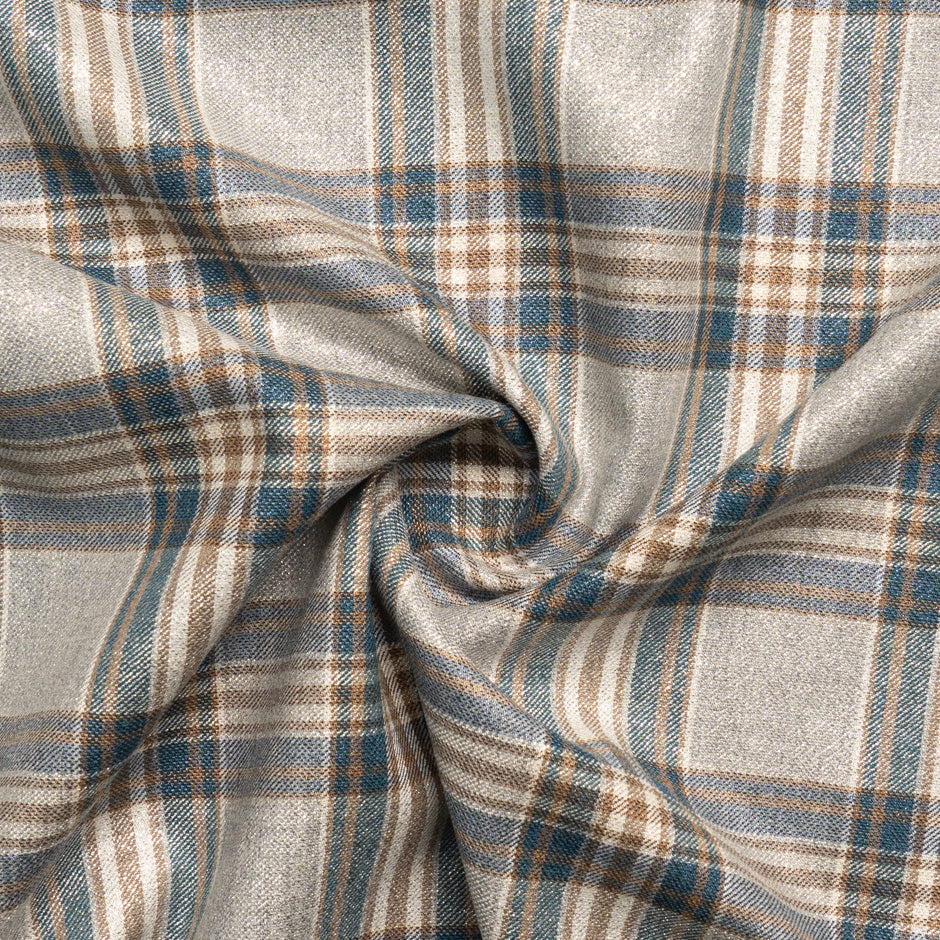 Blue & Beige Mixed Fibre Metallic Tartan