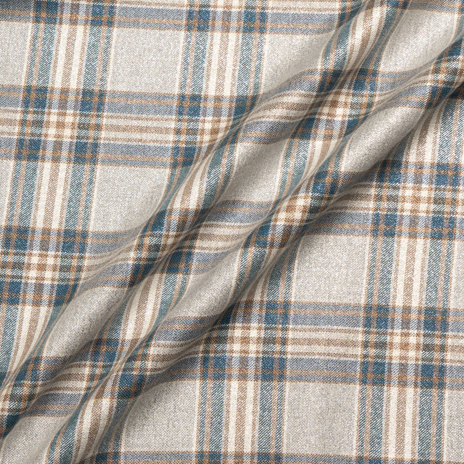 Blue & Beige Mixed Fibre Metallic Tartan