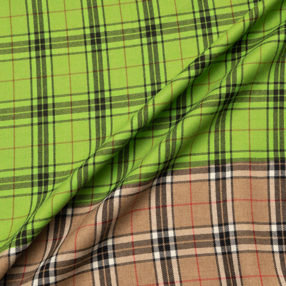 Lime Green & Beige Pure Wool Tartan