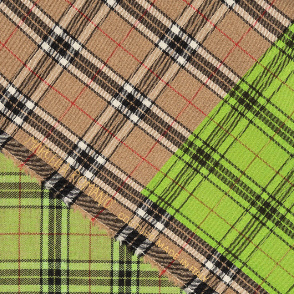 Lime Green & Beige Pure Wool Tartan