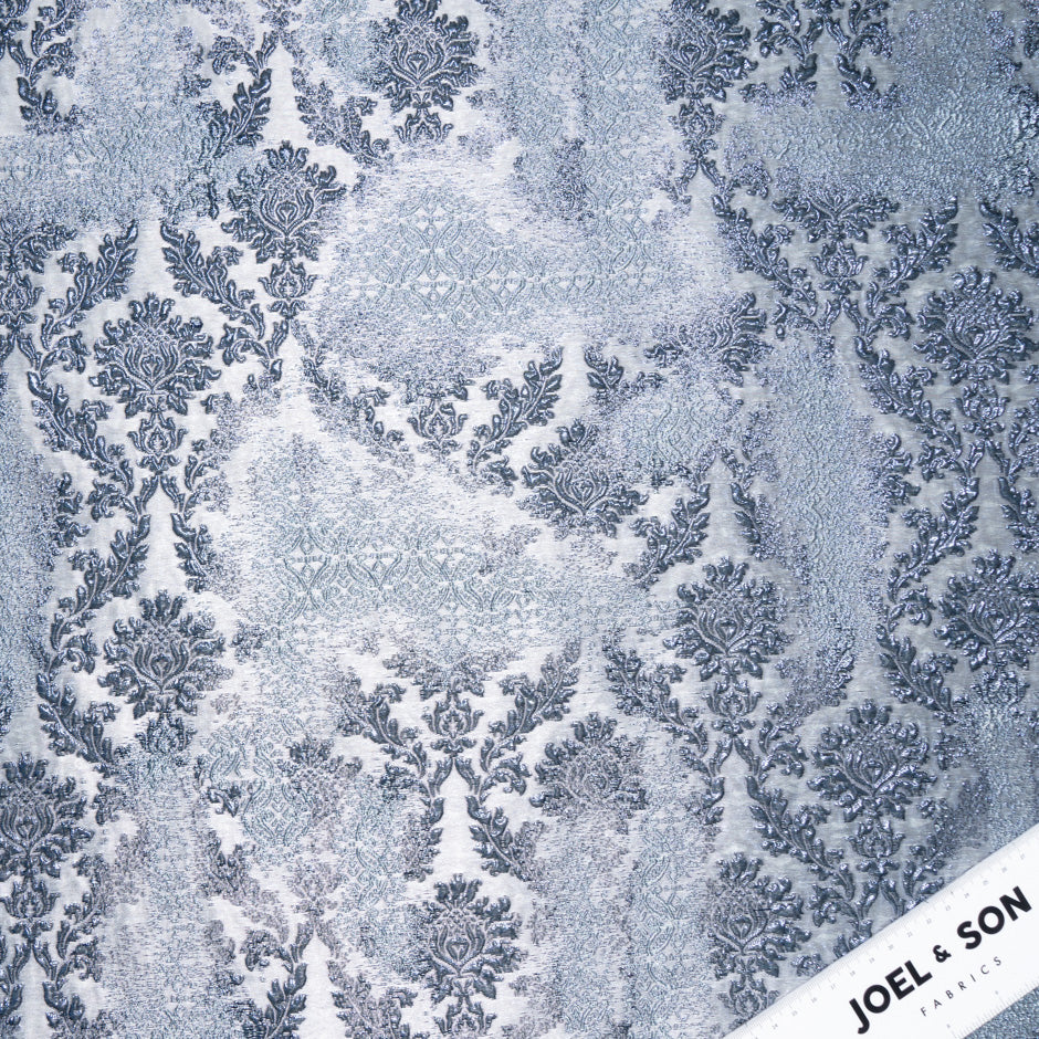 Ink Blue Metallic Patterned Cloqué