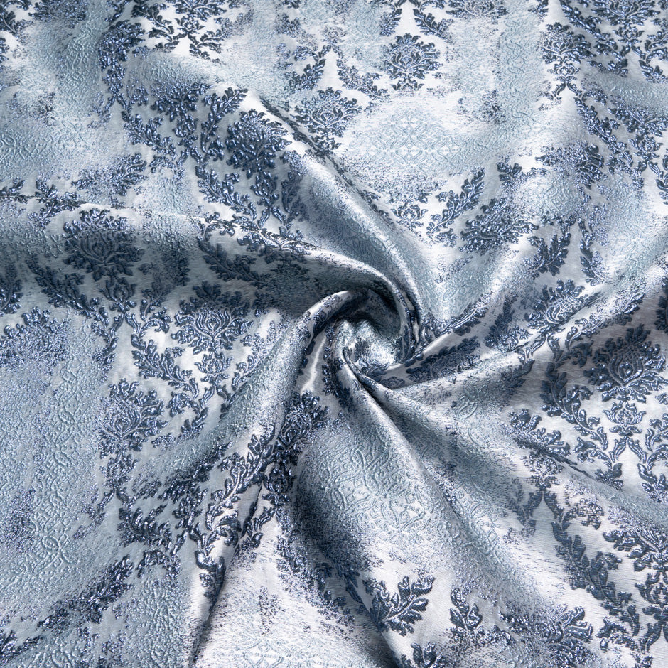 Ink Blue Metallic Patterned Cloqué