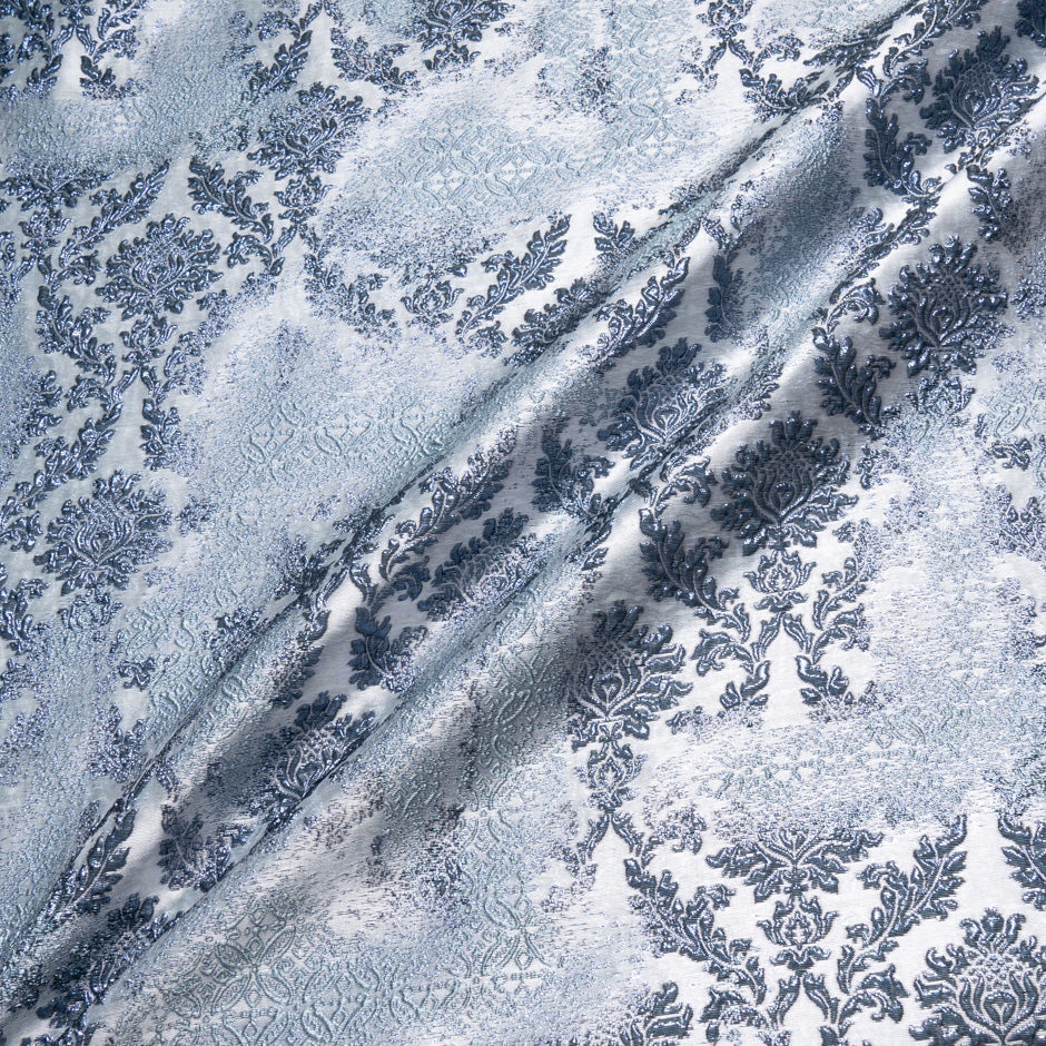 Ink Blue Metallic Patterned Cloqué