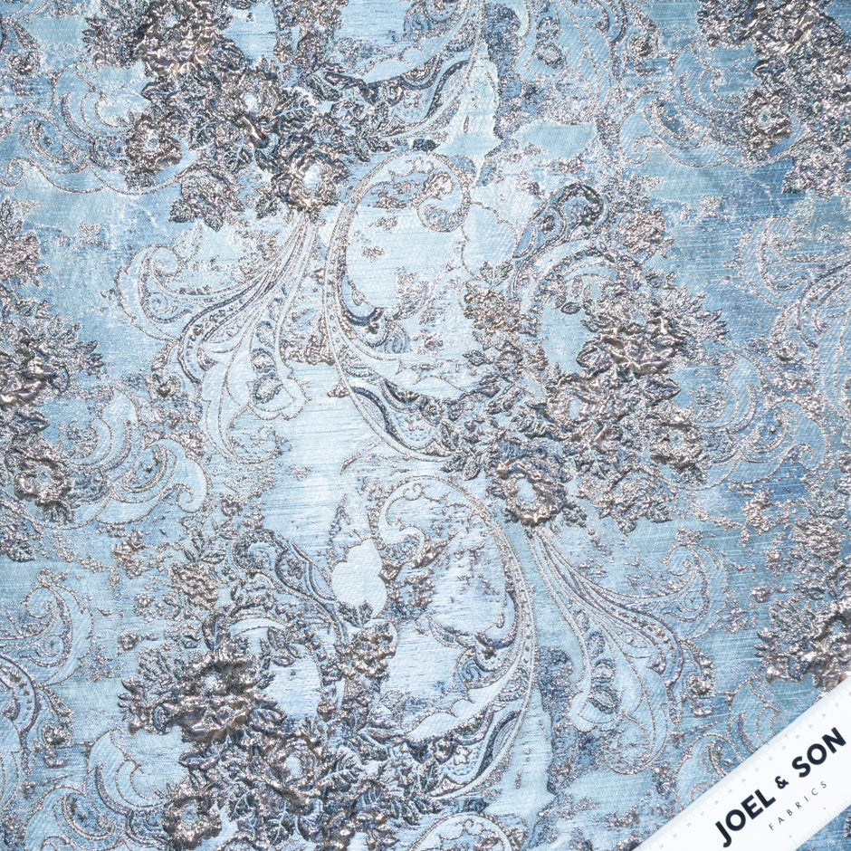 Blue Abstract Paisley Metallic Cloqué