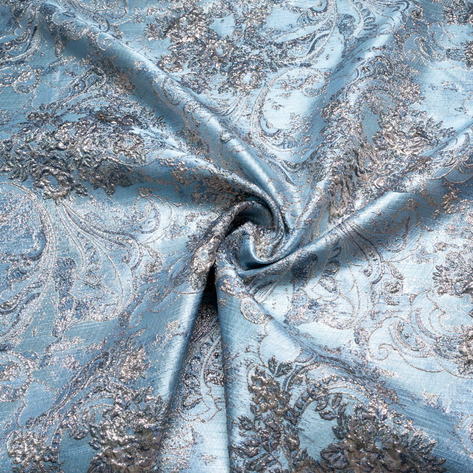 Blue Abstract Paisley Metallic Cloqué