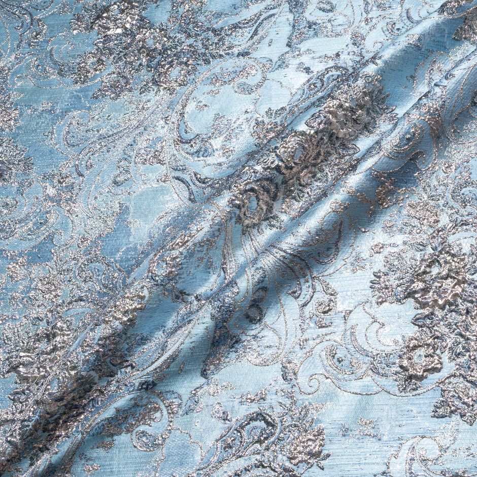 Blue Abstract Paisley Metallic Cloqué