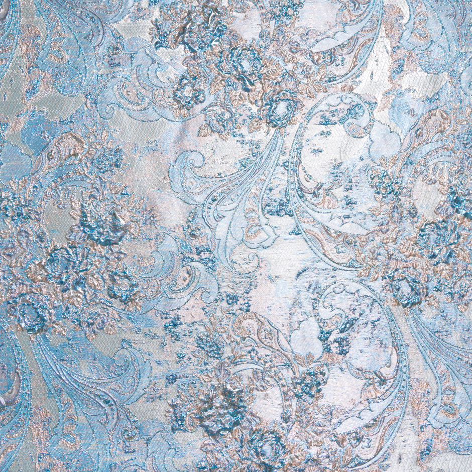 Blue, Pink & Cream Paisley Metallic Cloqué