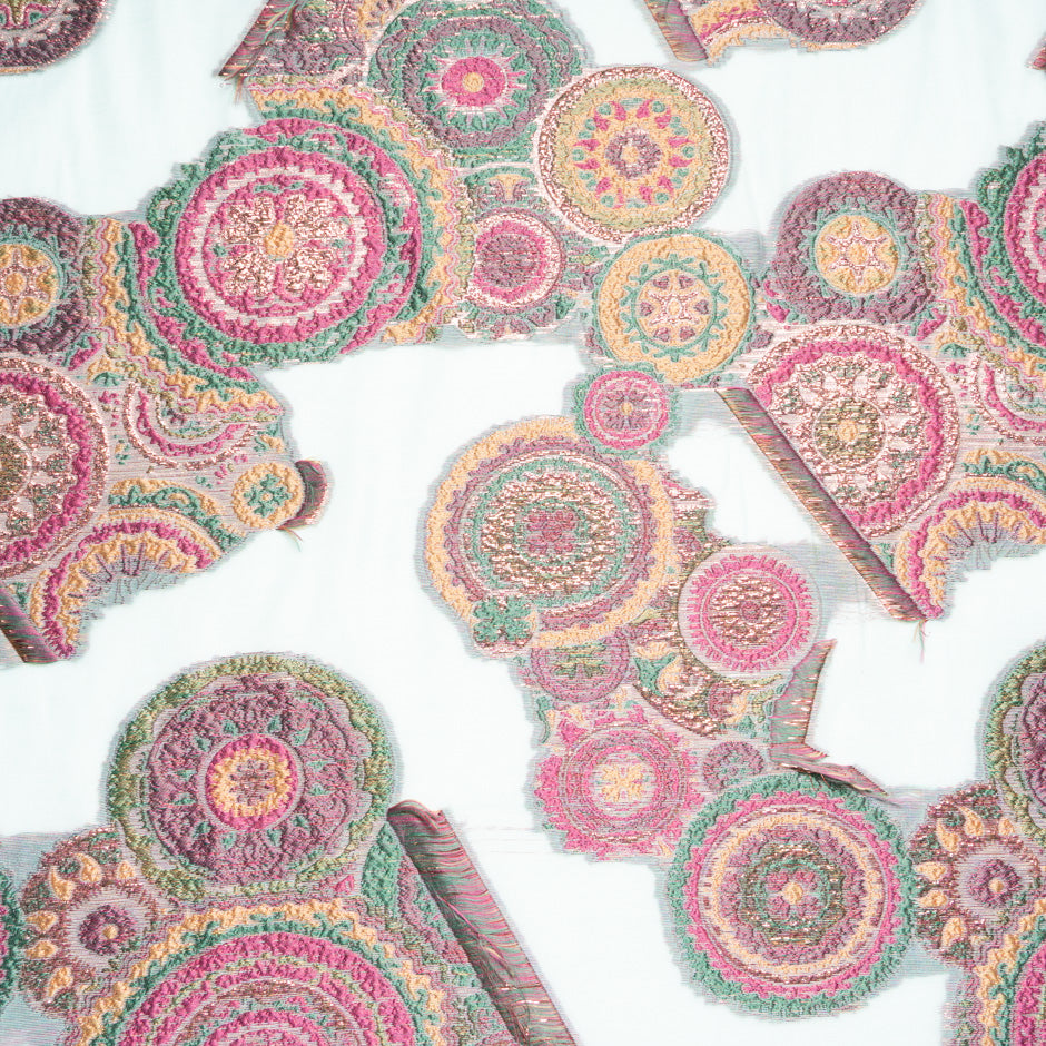 Mint, Pink & Gold Metallic Organza Cloqué