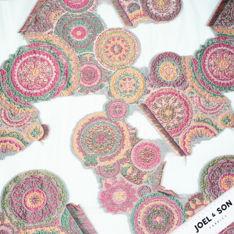 Mint, Pink & Gold Metallic Organza Cloqué