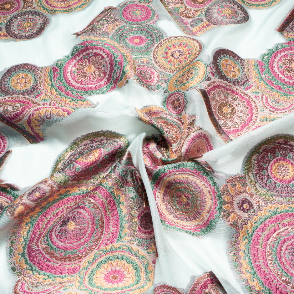 Mint, Pink & Gold Metallic Organza Cloqué