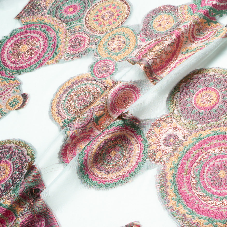 Mint, Pink & Gold Metallic Organza Cloqué