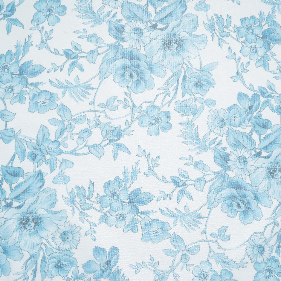 Turquoise Blue Floral Printed Metallic Silk Blend Georgette