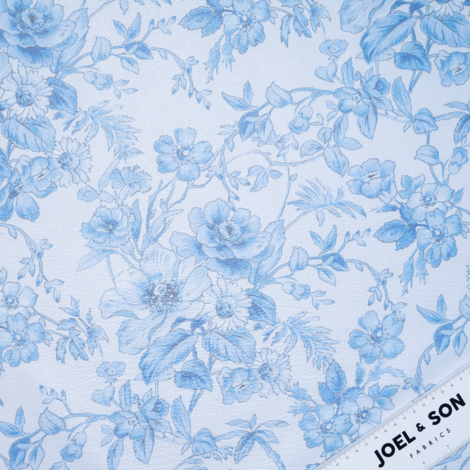 Blue Floral Printed Metallic Silk Blend Georgette