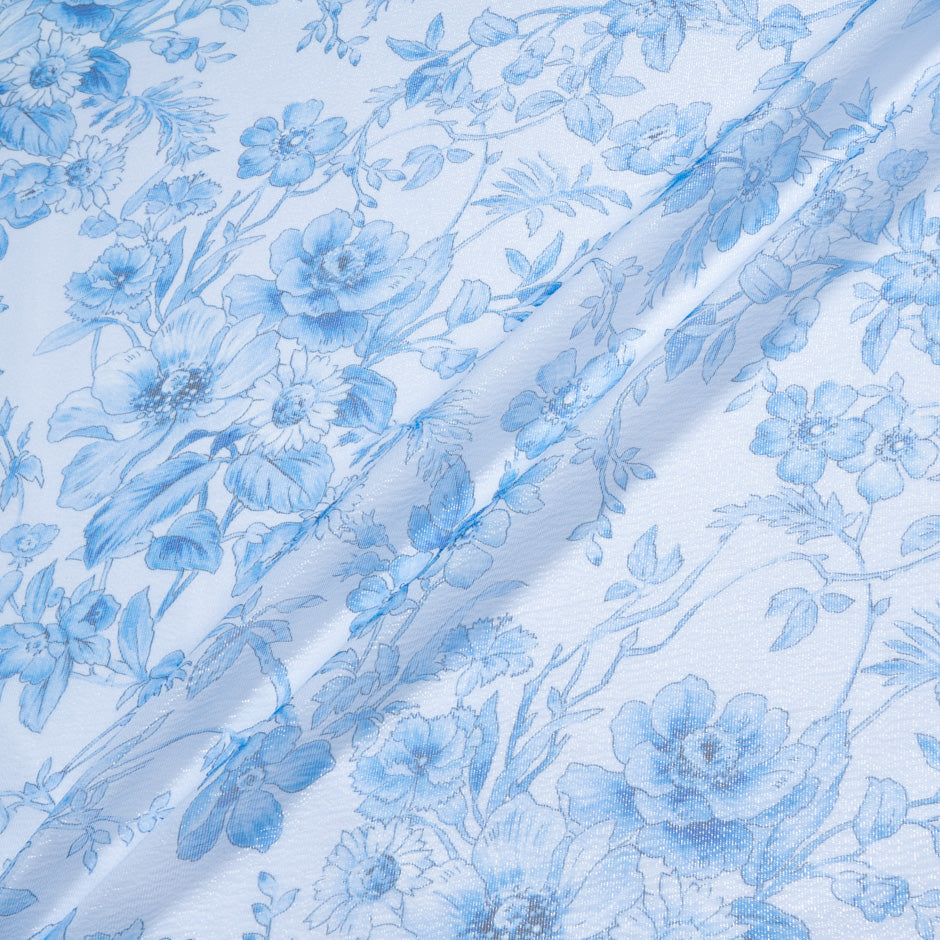 Blue Floral Printed Metallic Silk Blend Georgette