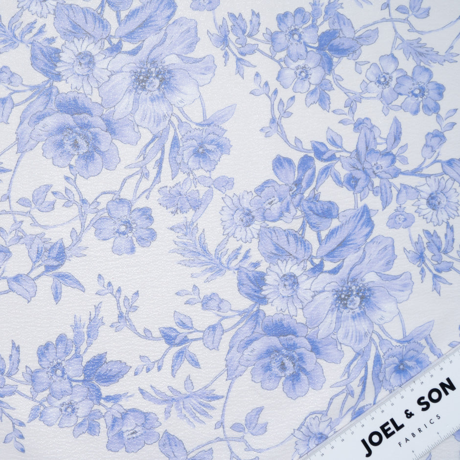 Ink Blue Floral Printed Metallic Silk Blend Georgette