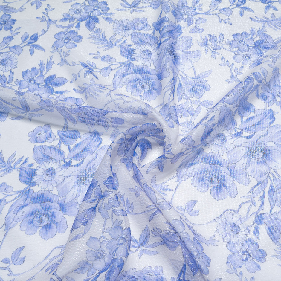 Ink Blue Floral Printed Metallic Silk Blend Georgette