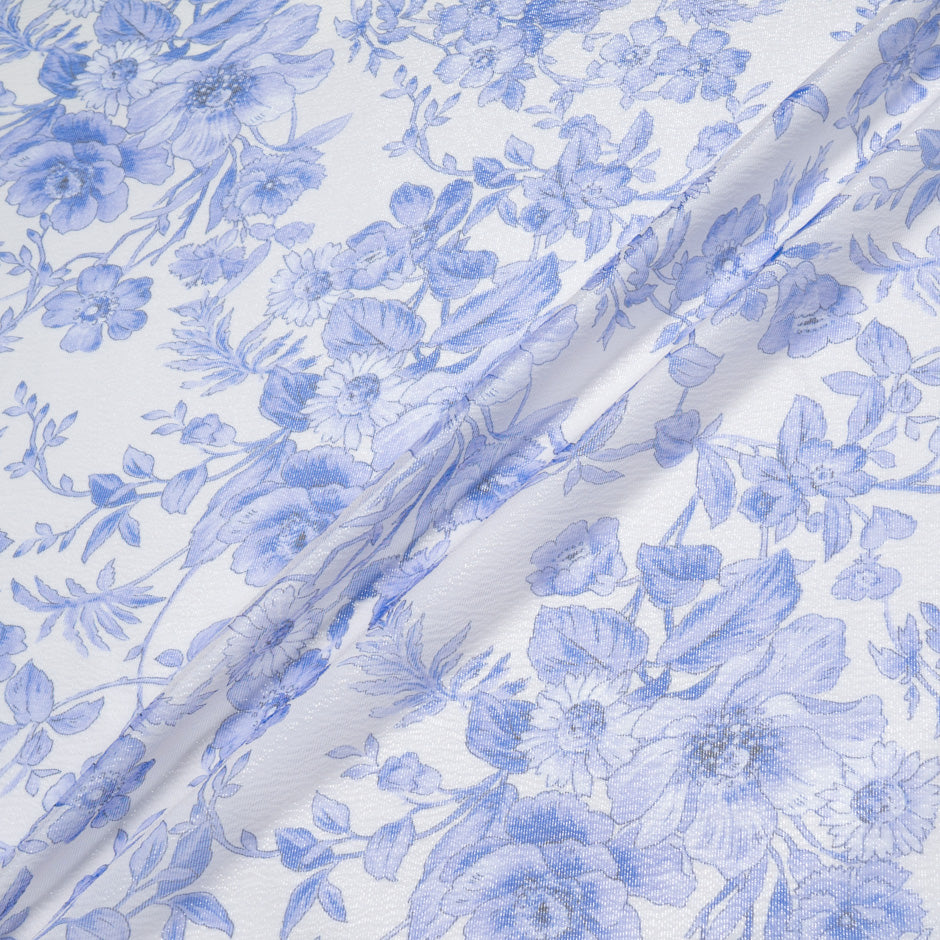 Ink Blue Floral Printed Metallic Silk Blend Georgette