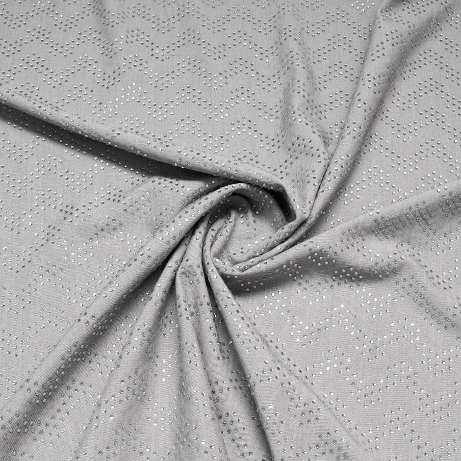 Chevron Stoned Soft Grey Cotton Stretch Chambray