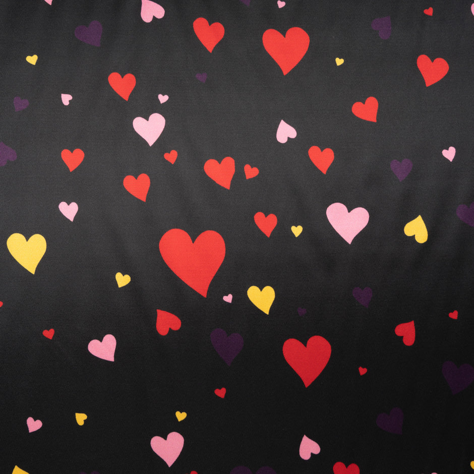 Multi-Coloured Heart Printed Microfibre Crêpe