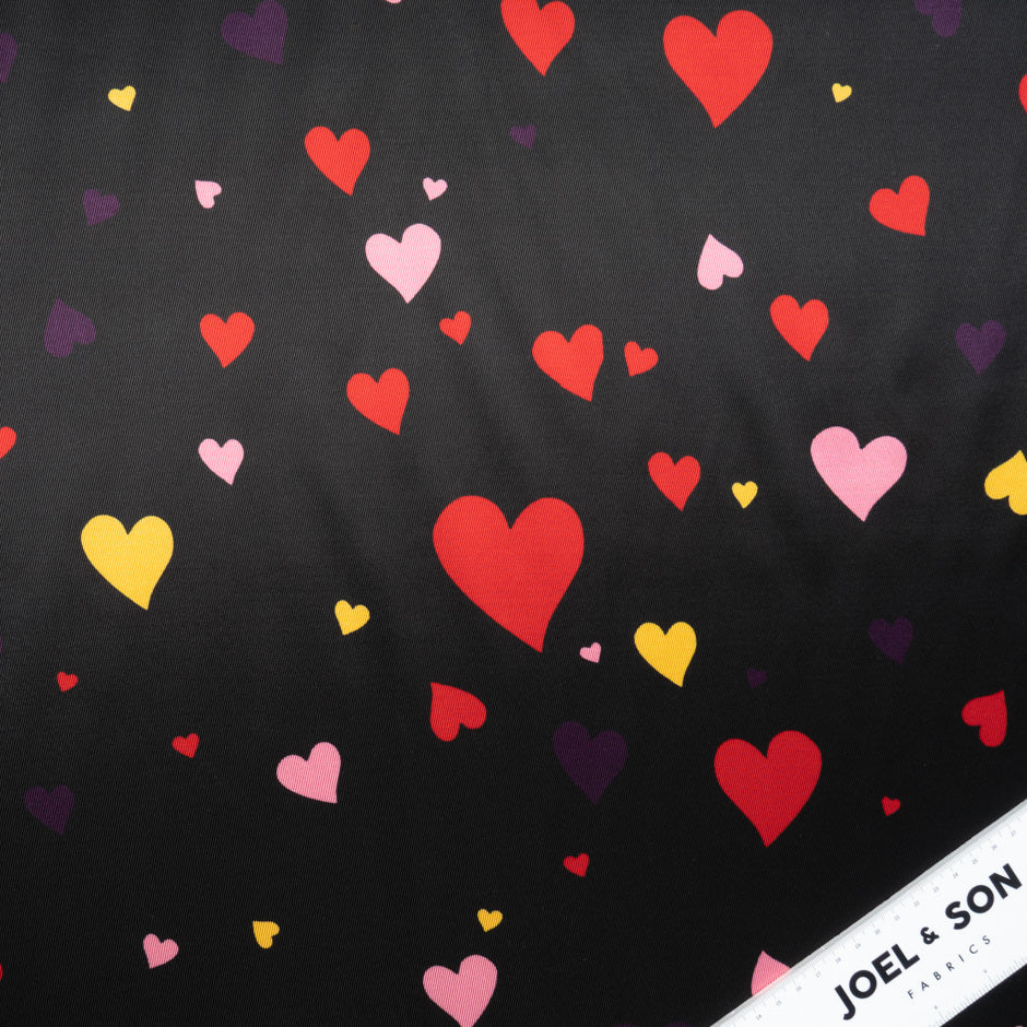 Multi-Coloured Heart Printed Microfibre Crêpe