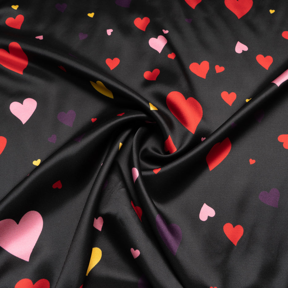 Multi-Coloured Heart Printed Microfibre Crêpe