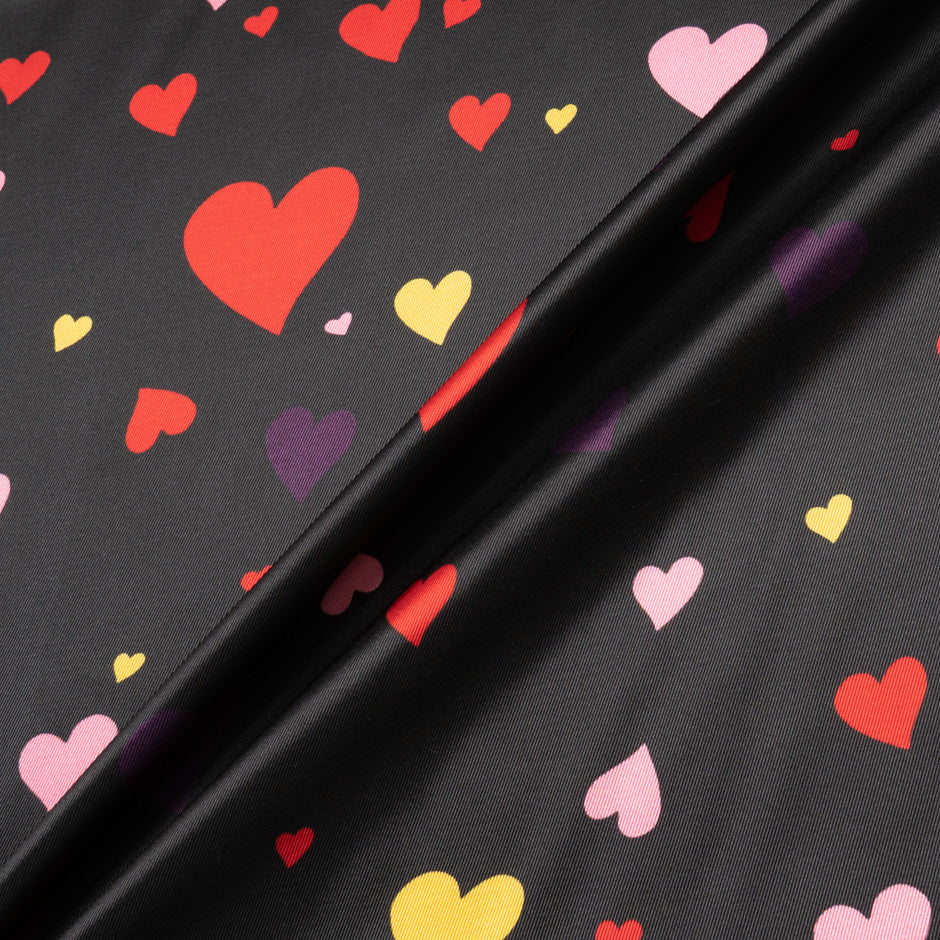 Multi-Coloured Heart Printed Microfibre Crêpe
