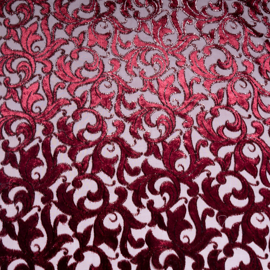 Burgundy Patterned Devoré Velvet