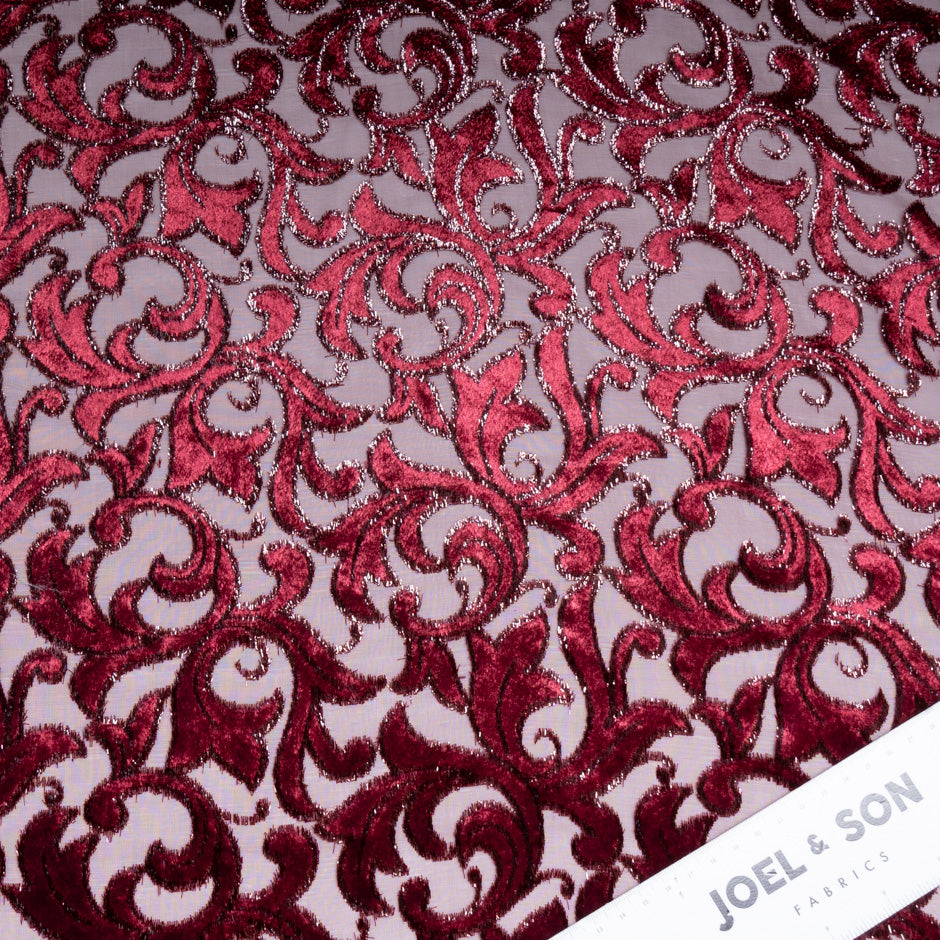 Burgundy Patterned Devoré Velvet