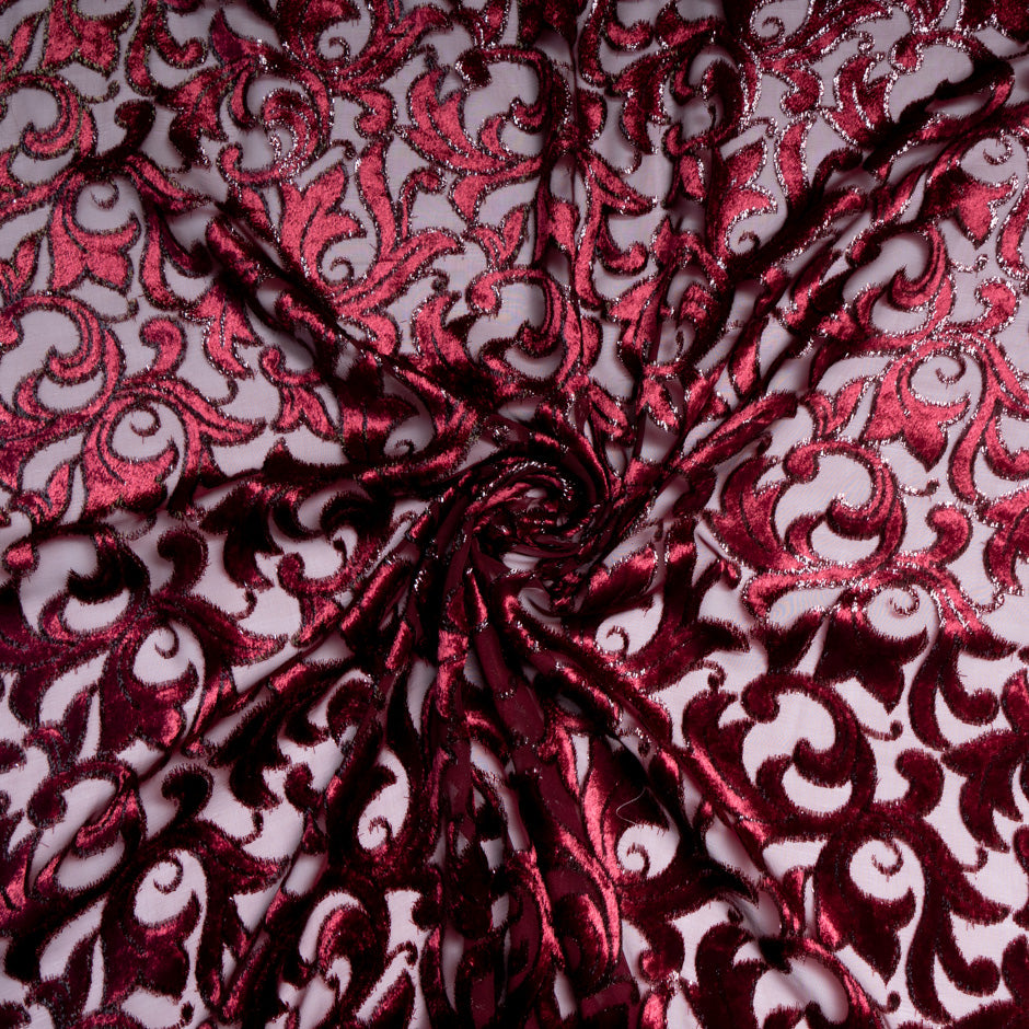Burgundy Patterned Devoré Velvet