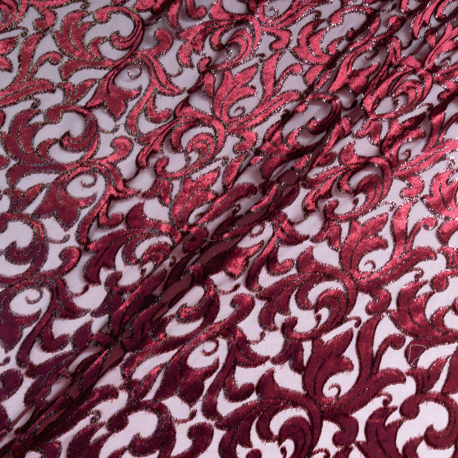 Burgundy Patterned Devoré Velvet