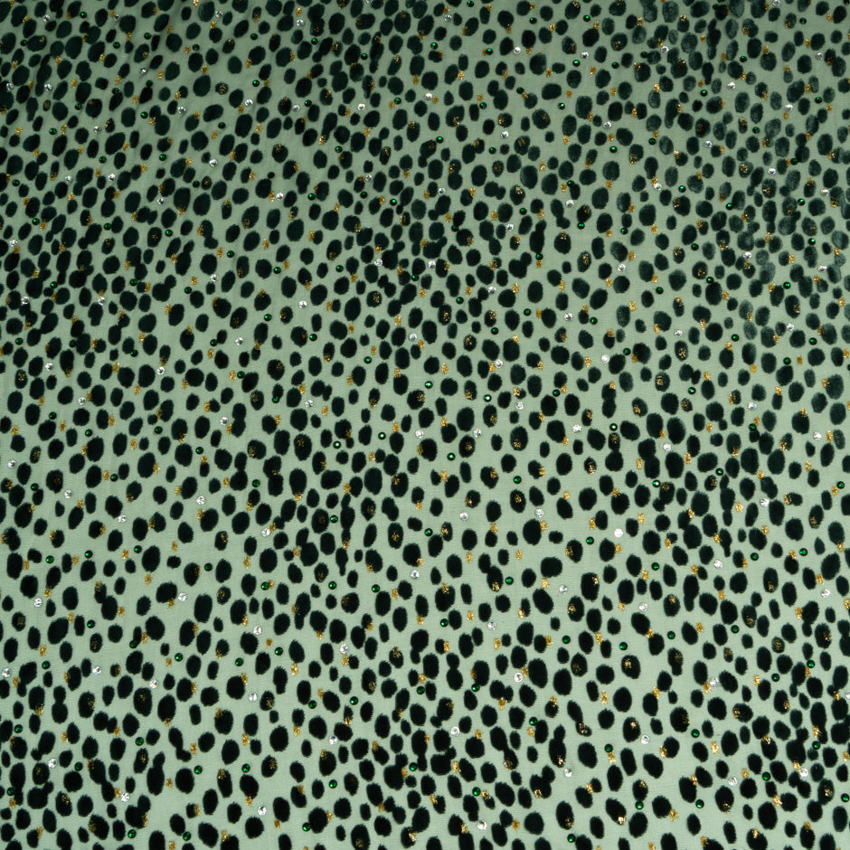 Dark Green Spot & Stoned Devoré Silk