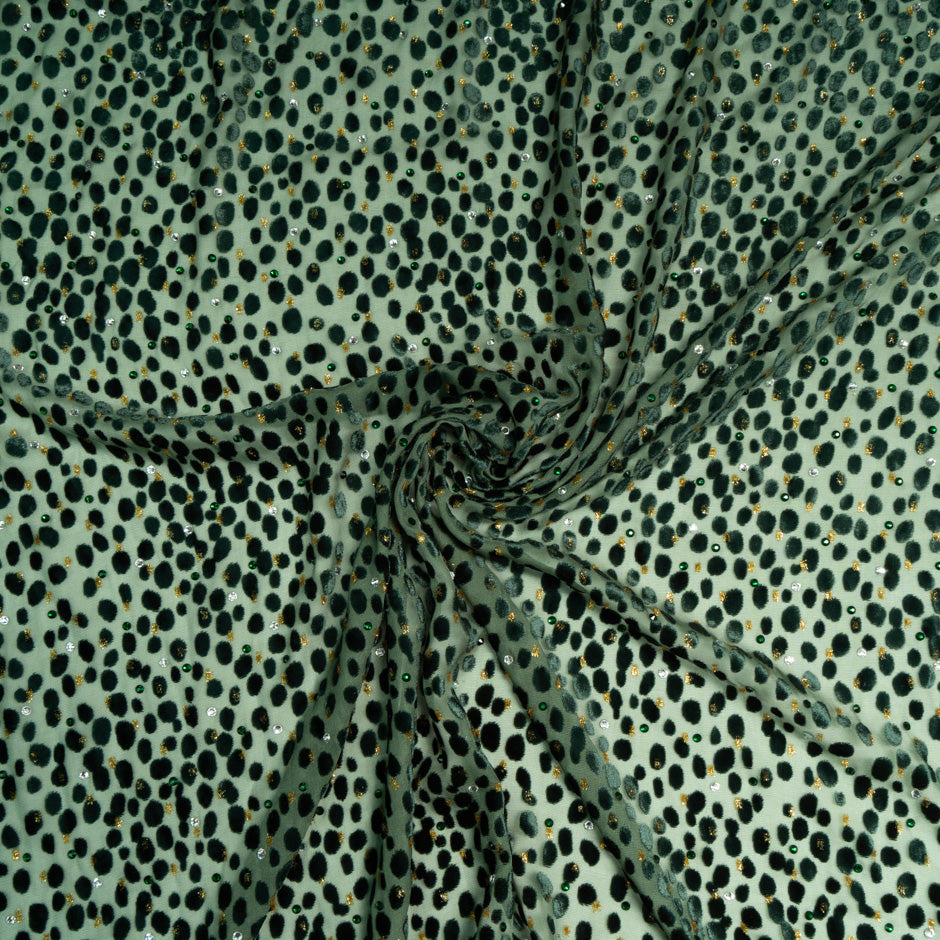 Dark Green Spot & Stoned Devoré Silk