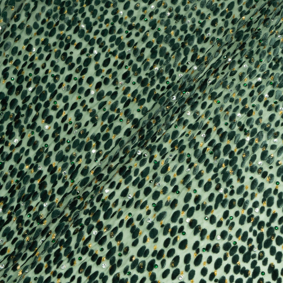 Dark Green Spot & Stoned Devoré Silk