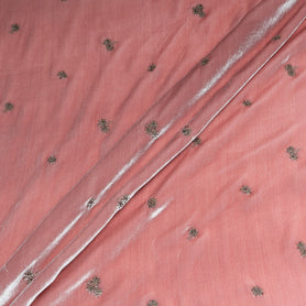 Rose Pink Floral Embroidered Velvet